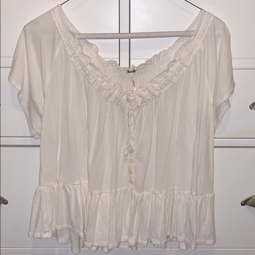 Free People White Flowy Shirt